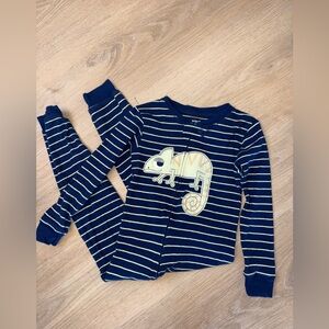 Carter's Navy and Cream Striped Pajama Set with Chameleon